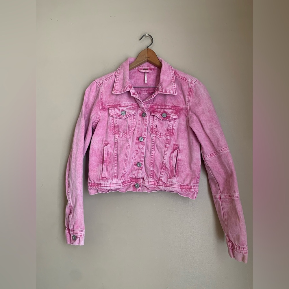 Free People Vibrant Pink Denim Jacket